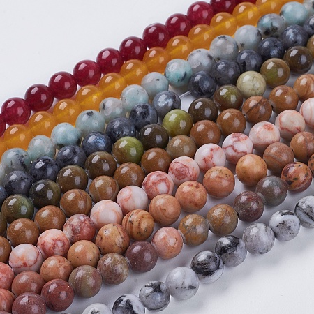ARRICRAFT Natural Mixed Gemstone and Dyed Jade Beads Strands, Round, Mixed Color, 8mm, Hole: 1mm, about 49pcs/strand, 15.5 inches