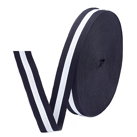 Arricraft Grosgrain Ribon, Flat Polyester Band, Webbing Garment Sewing Accessories, Stripe Pattern, Black, 1 inch(25mm)x0.5mm