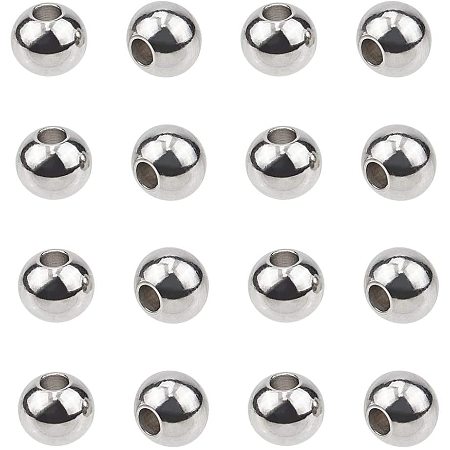 Unicraftale 304 Stainless Steel Beads, Round, with Bead Container, Stainless Steel Color, 6mm, Hole: 2~3mm, about 100pcs/box