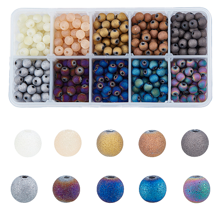 Electroplate Glass Bead Strands, Frosted Style, Round, Mixed Color, 6mm, Hole: 1.5mm, 10 colors, 70pcs/color, 700pcs