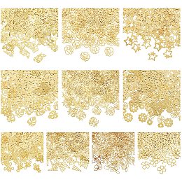 Olycraft Brass Cabochons, Nail Art Decoration Accessories, Mixed Patterns, Golden, 5x3.5x0.1mm; 2.5g/patterns, 25g/box