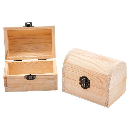 Arched Rectangle Unfinished Wooden Box, with with Hinged Lid and Front Clasp, for Arts Hobbies and Home Storage, BurlyWood, 12x8.95x8.1cm