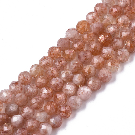 Arricraft Natural Sunstone Beads Strands, Grade A+, Round, Faceted(64 Facets), 4mm, Hole: 0.7mm, about 99pcs/strand, 15.28 inches(38.8cm)