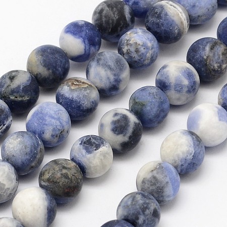 ARRICRAFT Natural Sodalite Beads Strands, Grade B, Frosted, Round, 8mm, Hole: 1mm, about 48pcs/strand, 15.1 inches