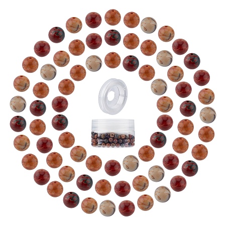 SUNNYCLUE DIY Stretch Bracelets Making Kits, include Natural Picasso Jasper Round Beads, Elastic Crystal Thread, Beads: 6~6.5mm, Hole: 0.8~1mm; 200pcs/box