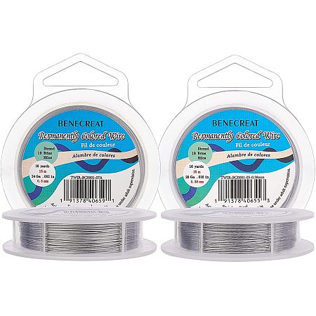 Tiger Tail Wire, Steel Wire, Stainless Steel Color, 0.38~0.5mm; 2rolls/set