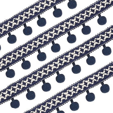 FINGERINSPIRE Ethnic Style Trim Fringe Ribbon Ball, Polyester Ribbon, DIY Craft Sewing Accessory, for Curtain Clothes Decoration, Marine Blue, 1-1/8 inches(27mm); about 10yard/set(27.432m/set)