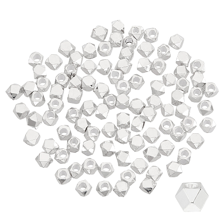 PANDAHALL ELITE Brass Beads Spacers, Faceted, Square, Silver, 2.5x2.5x2.5mm, Hole: 1.2mm; 100pcs/box
