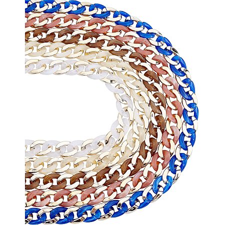 Gorgecraft Handmade CCB Plastic Curb Chain, with Acrylic Linking Rings, Imitation Gemstone, for Handbag Chain Making, Golden, Mixed Color, Link: 22~23x16~17x5mm; 39.37 inches(1m)/strand, 5strands/set