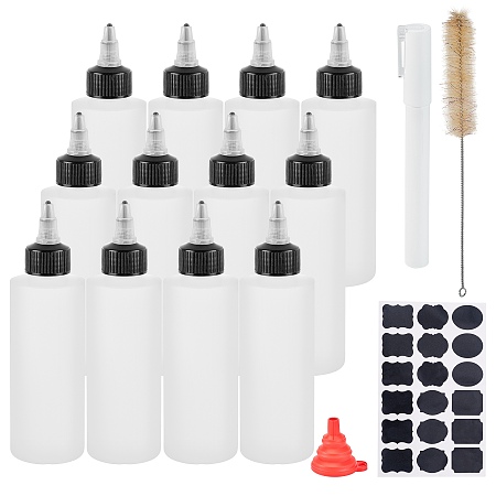 BENECREAT 12 Pack 2.5oz Plastic Squeeze Dispensing Bottles with Black Twist Cap Glue Bottle with Hopper, Cleaning Brush, Sticker Label and Marker Pen for Crafts, Art, Glue, Multi Purpose