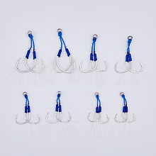 SUPERFINDINGS 8Pcs 4 Style Sea Fishing Iron Hook, Fishing Lure, with Plastic Tassel, Blue, 72~86mm, Hole: 4~5mm, Hook: 29~43x20~31x1.5~2mm, 2pcs/style