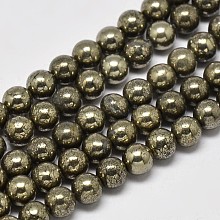 Arricraft Natural Pyrite Round Beads Strands, Grade A, 8mm, Hole: 1mm, about 50pcs/strand, 16 inches