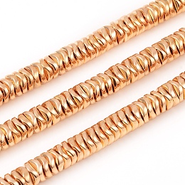 Arricraft Electroplated Non-magnetic Synthetic Hematite Beads Strands, Wave Flat Round, Light Gold Plated, 6x1.5mm, Hole: 1mm, about 230pcs/Strand, 15.94 inches(40.5cm)