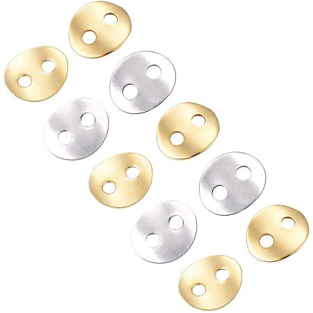 Unicraftale 2-Hole 304 Stainless Steel Sewing Buttons, Flat Oval, Golden & Stainless Steel Color, 14x12x0.8~1mm, Hole: 2mm, 2 colors, 20pcs/color, 40pcs/box