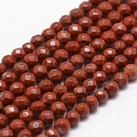 ARRICRAFT Natural Red Jasper Beads Strands, Grade AB+, Faceted, Round, 4mm, Hole: 1mm, about 96pcs/strand, 14.9 inches~15.1 inches