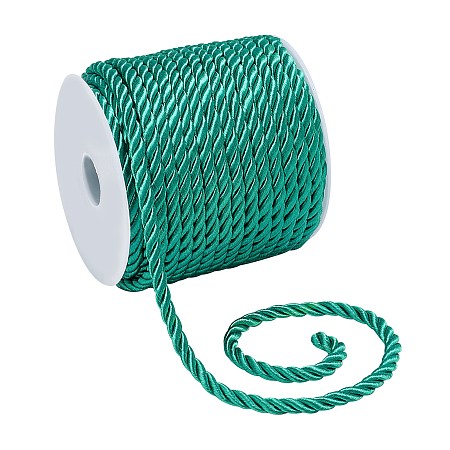 Pandahall Elite 5mm Twist Rope Decorative Twine Cord 3 Braided Cord Trim Polyester Twine Cord for DIY Craft Making, Curtain Tieback, Home Décor, Green, 18mm/19 Yards