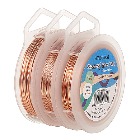 BENECREAT Copper Wire, Long-Lasting Plated, Unplated, 18~28 Gauge, 0.3~1mm; 3rolls/set