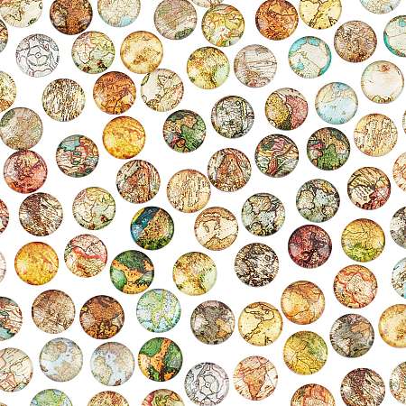 PandaHall Elite 100pcs 50 Styles Printed Map Cabochons 10mm Glass Dome Cabochons Half Round Printed Picture Cabochons for Handcrafts Scrapbooking Photo Pendant, 10x4mm