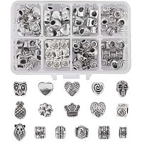 NBEADS 1 Box 96 Pcs Antique Silver 16 Assorted Mixed Shape European Beads Tibetan Style Alloy Large Hole Beads Spacer Loose Beads Charm Beads Fit European Bracelet Pendant