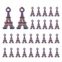 DICOSMETIC Colorful Alloy Pendants, Eiffel Tower, Rainbow Color, 16x8.5x5mm, Hole: 1.5mm, 40pcs/box