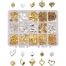 PandaHall Elite 150 Pcs Tibetan Style Alloy Heart Charm Pendants 15 Styles for Jewelry Making 2 Colors