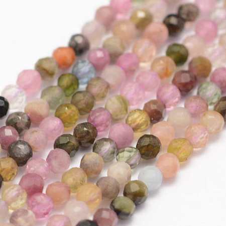 ARRICRAFT Natural Tourmaline Beads Strands, Faceted, Round, Grade A, Mixed Color, 2mm, Hole: 0.5mm, about 178pcs/strand, 15.3 inches(39cm)