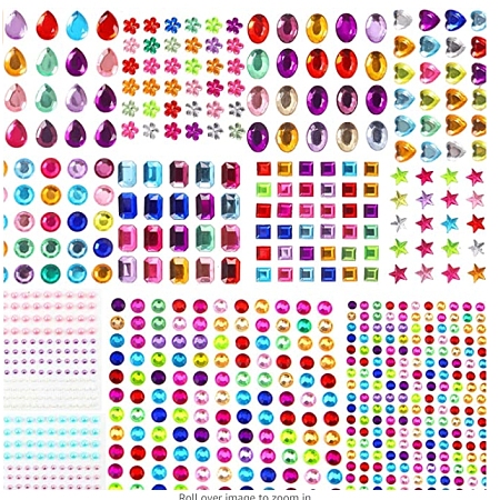 Gorgecraft Self Adhesive Mobile Phone Stickers, Acrylic Rhinestone Stickers, Faceted, Rectangle with Mixed Patterns, Mixed Color, 5.5~12x5.5~12x1~2.5mm; Package Size: 24x10.6x0.2cm; 5 patterns, 1pc/pattern, 5pcs/set