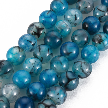 Arricraft Natural Dragon Veins Agate Beads Strands, Dyed, Round, Steel Blue, 8mm, Hole: 1mm, about 48pcs/strand, 14.96 inches