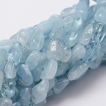 ARRICRAFT Natural Aquamarine Chip Bead Strands, 6~12x6~8mm, Hole: 1mm, about 46~48pcs/strand, 16 inches
