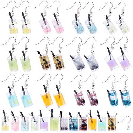 SUNNYCLUE DIY Dangle Earring Making, with Plastic & Glass Pendants and Brass Earring Hooks, Mixed Color, Pendants: 24pcs/box
