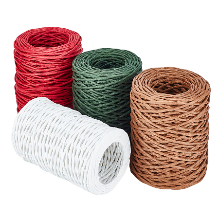 Handmade Iron Wire Paper Rattan & Iron Wire Paper Cords String, Woven Paper Rattan, Mixed Color, 2mm; 50m/roll; 4rolls/set