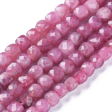 ARRICRAFT Natural Pink Tourmaline Beads Strands, Faceted, Cube, 4~4.5x4.5~5x4.5~5mm, Hole: 0.7mm, about 87pcs/strand, 15.35 inches(39cm)