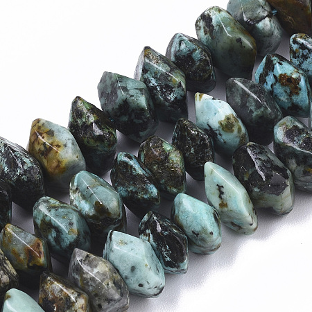 Arricraft Natural African Turquoise(Jasper) Beads Strands, Nuggets, Faceted, 9.5~11x6~7mm, Hole: 1.2mm, about 30~32pcs/strand, 7.48 inches(19cm)