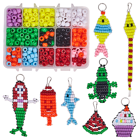 SUNNYCLUE DIY Ornament Accessories Making, with Resin Large Hole Beads, Iron Key Clasp Finding, Iron Split Key Rings and Polyester Cord, Mixed Color, 14x108x30mm