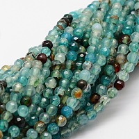 Arricraft Faceted Natural Agate Round Beads Strands, Dyed, Turquoise, 4mm, Hole: 1mm, about 92pcs/strand, 15.3 inches
