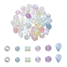 SUPERFINDINGS 60Pcs 6 Style Plating Acrylic Beads, Pearlized, Bicone & Flower & Teardrop & Round, Mixed Color, 13~20x13~16x7.5~14mm, Hole: 2~6mm, 10pcs/style