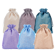 Burlap Packing Pouches Drawstring Bags, for Christmas, Wedding Party and DIY Craft Packing, Mixed Color, 18x13cm; 6 colors, 4pcs/color, 24pcs/set