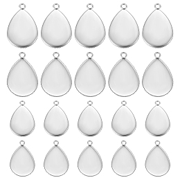 Unicraftale 304 Stainless Steel Pendant Cabochon Settings, Milled Edge Bezel Cups, Teardrop, Stainless Steel Color, 21~29x13.5~18.5x1.2~1.5mm, Hole: 2mm, 40pcs/box