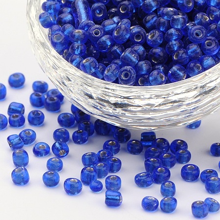 Ornaland 6/0 Glass Seed Beads, Silver Lined Round Hole, Round Small Beads, Royal Blue, 4mm, Hole: 1.5mm; about 1500pcs/bag