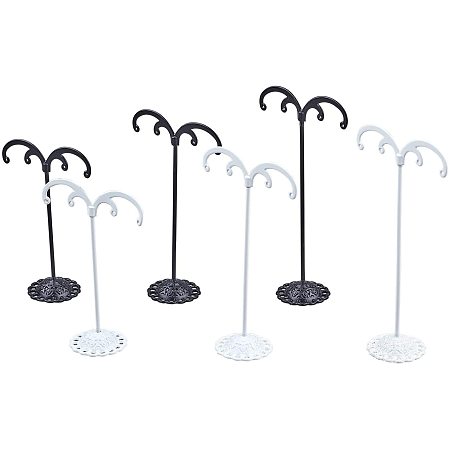 3 Pcs T Bar Iron Earring Displays Sets, Bean Sprout Shape Earrings Display Stand, Mixed Color, 105x70x35mm; 125x70x35mm; 140x70x35mm; 3pcs/set; 2 colors, 1set/color, 2sets/bag