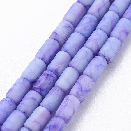 Arricraft Opaque Baking Painted Crackle Glass Beads Strands, Frosted, Column, Medium Purple, 7.5x4.5mm, Hole: 1mm, about 49pcs/strand, 18.31 inch(46.5cm)