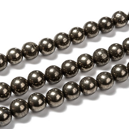 Arricraft Natural Pyrite Beads Strands, Round, 8mm, Hole: 1mm, about 50pcs/strand, 15.74 inches
