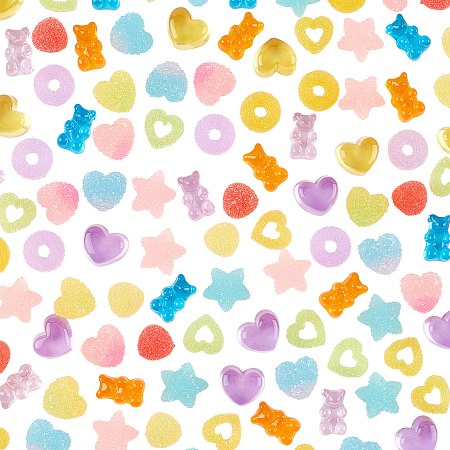 PandaHall Elite 7 Styles Candy Resin Cabochon, 160pcs Donut Heart Star Bear Slime Charms Jelly Sugar Linking Rings or Cell Phone Case Scrapbooking Hair Clip Headband Easter DIY Craft Making