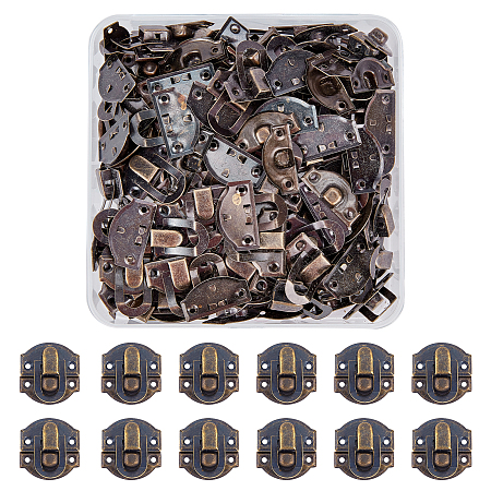 Iron Box Lock Catch Clasps, Antique Bronze, 29x27x6mm, Hole: 2.5mm, 100sets/box