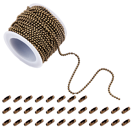 SUNNYCLUE Brass Ball Chains Set, Include Ball Chains & Iron Ball Chain Connectors, Long-Lasting Plated, Soldered, with Spool, Antique Bronze, Ball Chain: 2mm in Diameter, 10m; Brass Ball Chain Connectors: 7.5~9x2.5~3mm