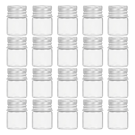 Glass Bottles, with Screw Aluminum Cap and Silicone Stopper, Empty Jar, Platinum, Clear, 3x2.2cm; Capacity: 5ml(0.17 fl. oz), 20pcs/box
