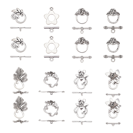 SUPERFINDINGS Tibetan Style Alloy Toggle Clasps, Mixed Shapes, Antique Silver, 80set/box