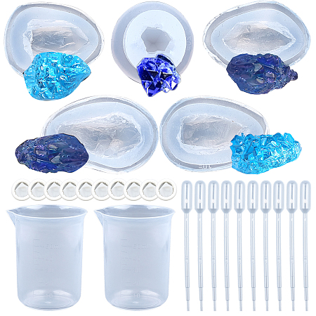SUNNYCLUE DIY Jewelry Kits, with Silicone Molds, Plastic Transfer Pipettes & Measuring Cup, Latex Finger Cots, Clear, Molds: 5pcs/set