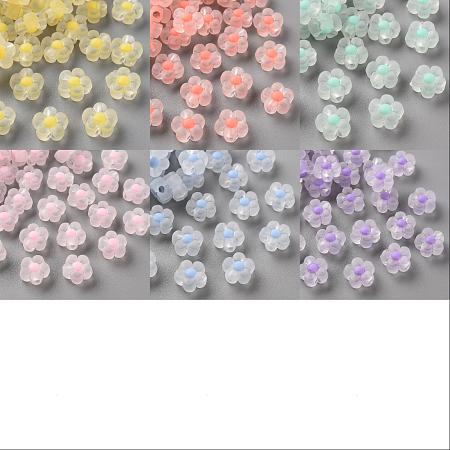 PandaHall Elite 60Pcs 6 Colors Transparent Acrylic Beads, Frosted, Bead in Bead, Flower, Mixed Color, 12x12.5x6mm, Hole: 2.5mm, 10pcs/color