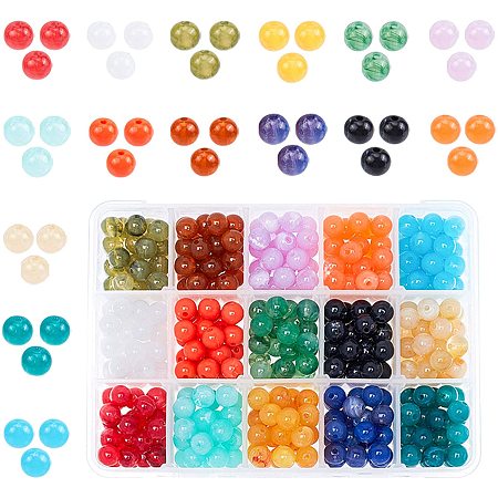 PandaHall Elite 15 Color 8mm Round Imitation Gemstone Acrylic Beads Assortment Lot for Jewelry Making, about 450pcs/box